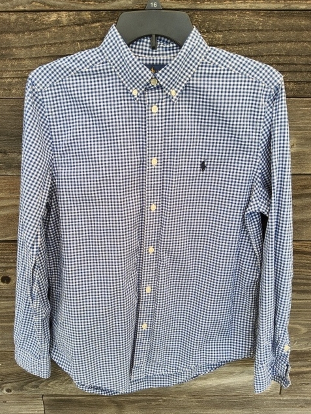 Ralph Lauren Navy and White Gingham Boys Button-Down Shirt Size 18/20